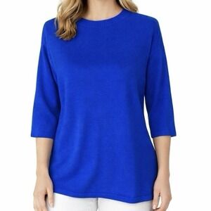 EILEEN FISHER Sweater sz S Petite Blue Linen Cotton Blend Pullover 3/4 Sleeve